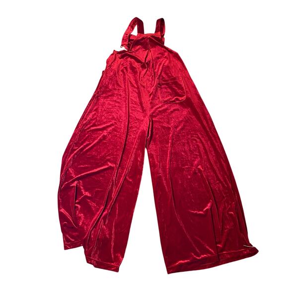 BiBi Red Velvet Wide Leg Overalls Jumpsuit Adjustable Straps Size Medium boho - Picture 6 of 6